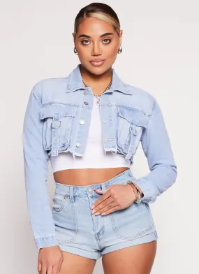 Almost Famous Cargo Pocket Detail Cropped Jean Jacket