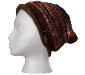 Brown Slouch Hat, wool toque, Warm beanie, cap, knit hat, fleece lined inside, Brown and rust