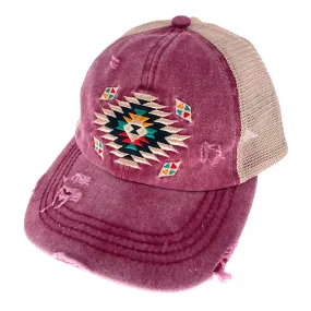 BT-1018 Aztec Criss Cross Pony Cap Berry